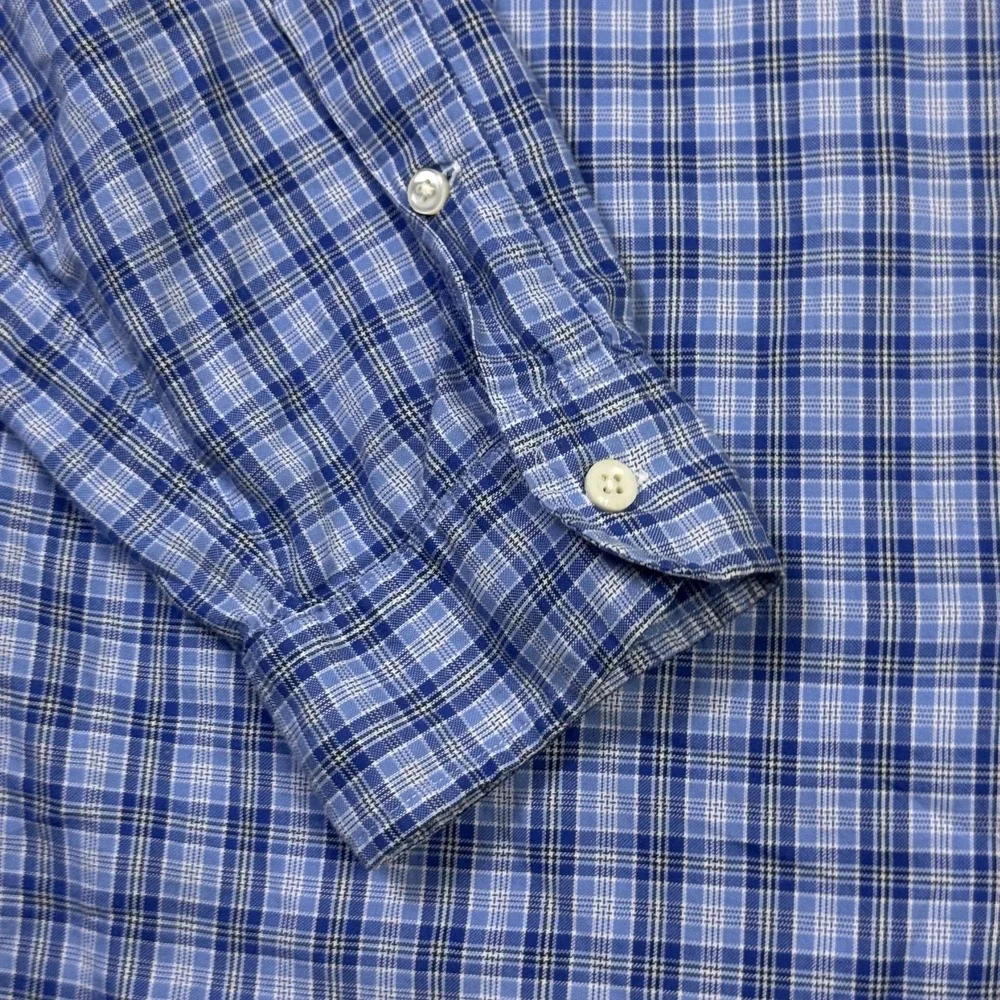 Ralph Lauren Slim Fit Button-Down Shirt Mens 2XL Blue Plaid Cotton Long Sleeve
